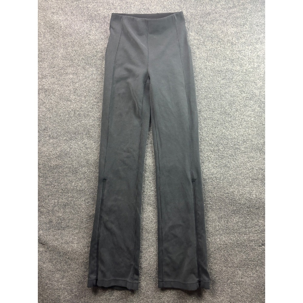 Lululemon Ribbed Knit Pants Women 2 Gray High Rise Zip Ankle Flare Leggings